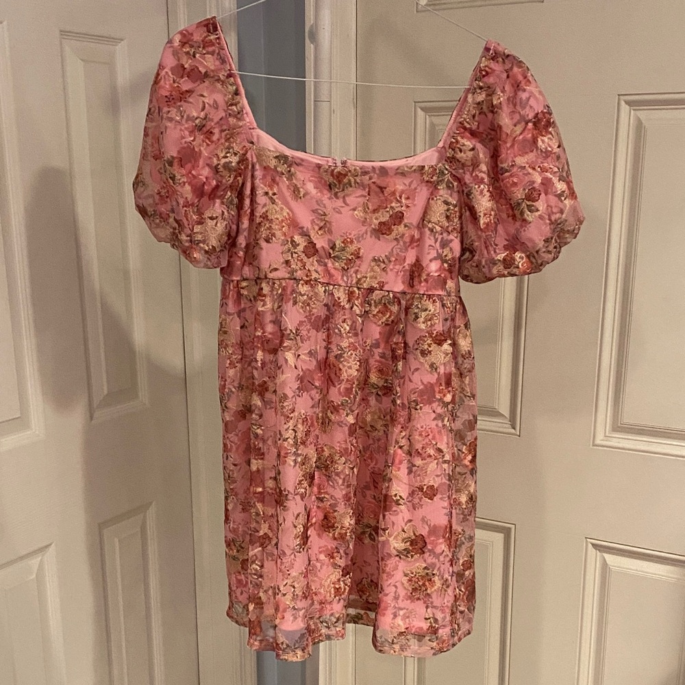 Francesca's Collections Pink Dress;
Sandi Floral Baby Doll Mini Dress